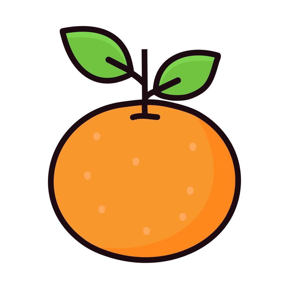 Tangerine fruit illustration, filled design editable stroke. Orange with green leaves icon. vector