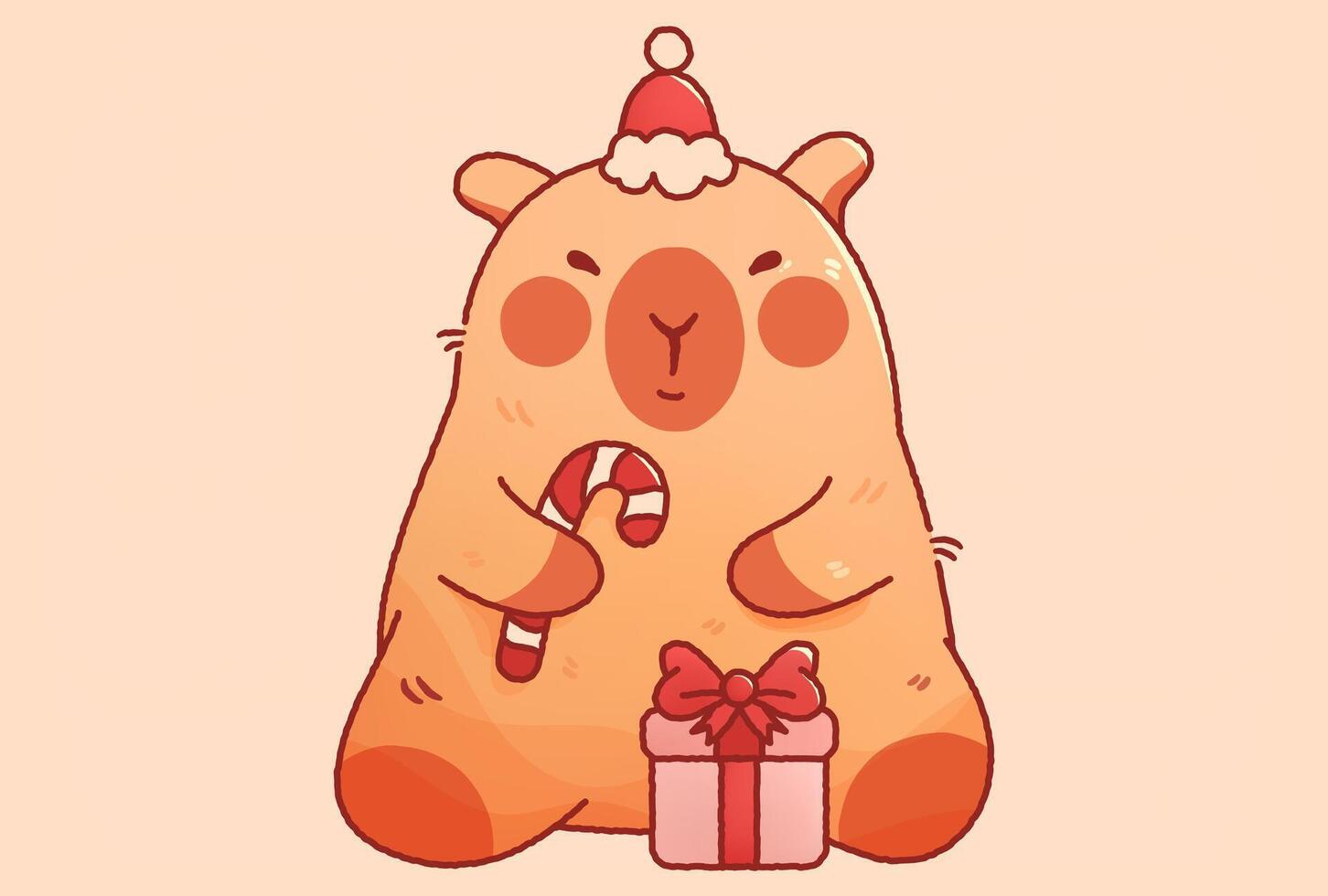 Kawaii Christmas capybara New Year candy and gift box. vector