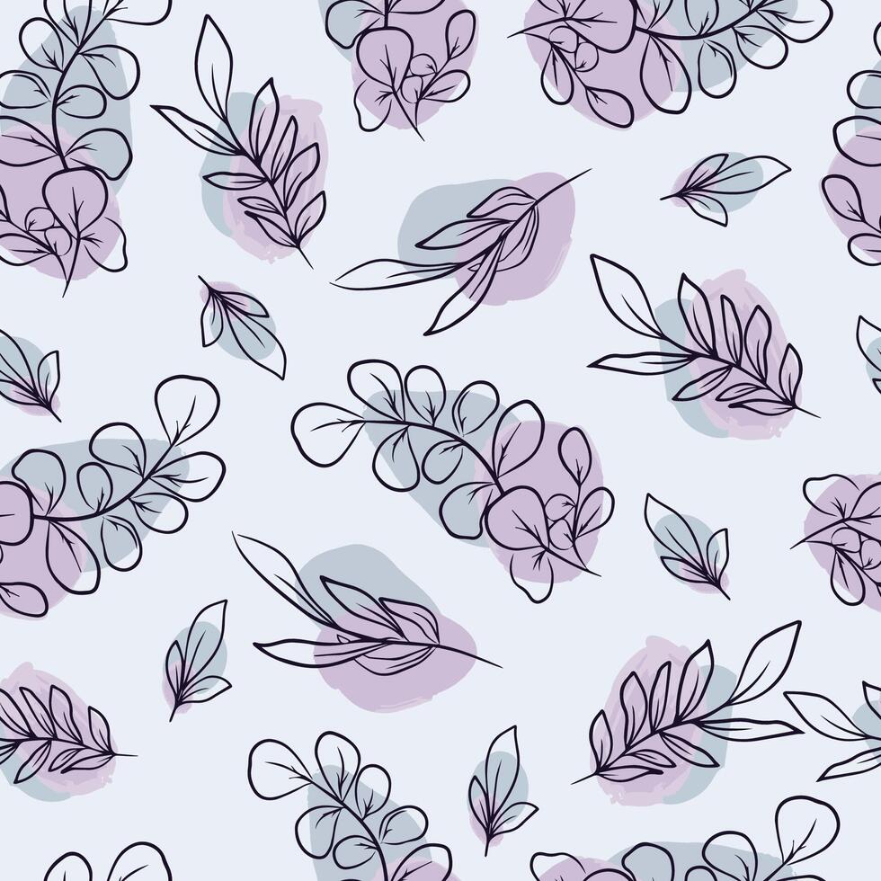 Violet floral leaves seamless pattern , eucalyptus line art leaves for textile or wallpaper vector