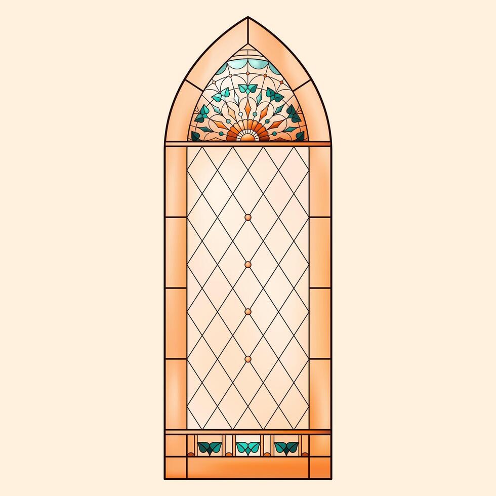 Christian arch frame. Church glass window. Warm colors. vector