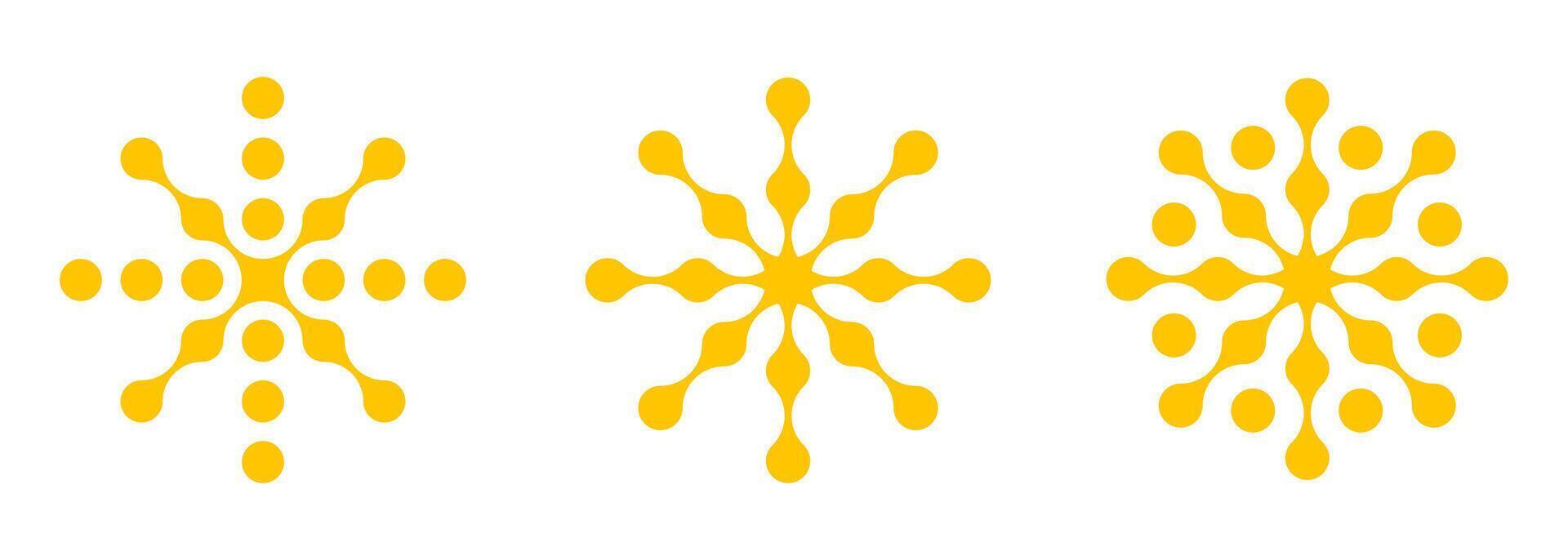 Set yellow sun or stars metaballs isolated on a white background. Modern contemporary geometric shapes and elements. vector