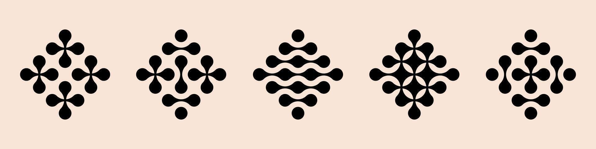Set black metaballs isolated on a beige background. Modern contemporary geometric shapes and elements vector