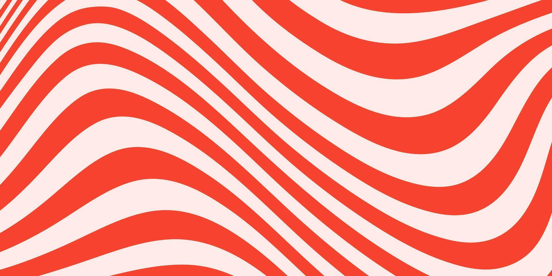 Abstract horizontal monochrome background with dynamic waves. Trendy illustration in style retro 60s, 70s. Beige and red colors vector