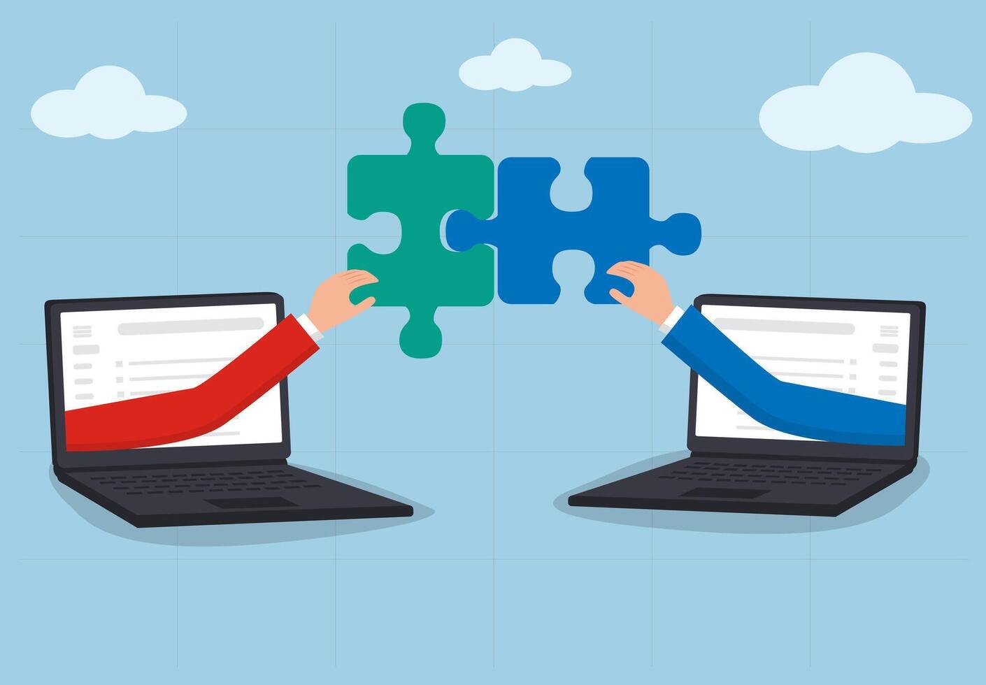 Business Partnership and Online Collaboration Concept.Teamwork, Digital Connection, Networking, and Strategic Cooperation for Success. vector
