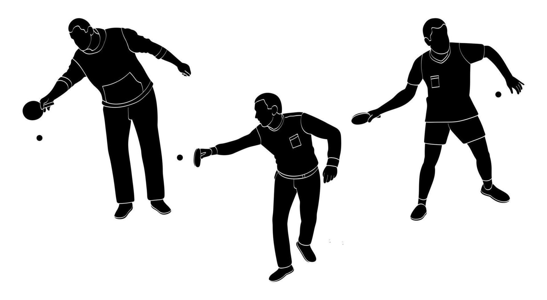 Young players is playing table tennis, ping pong, male black silhouette vector