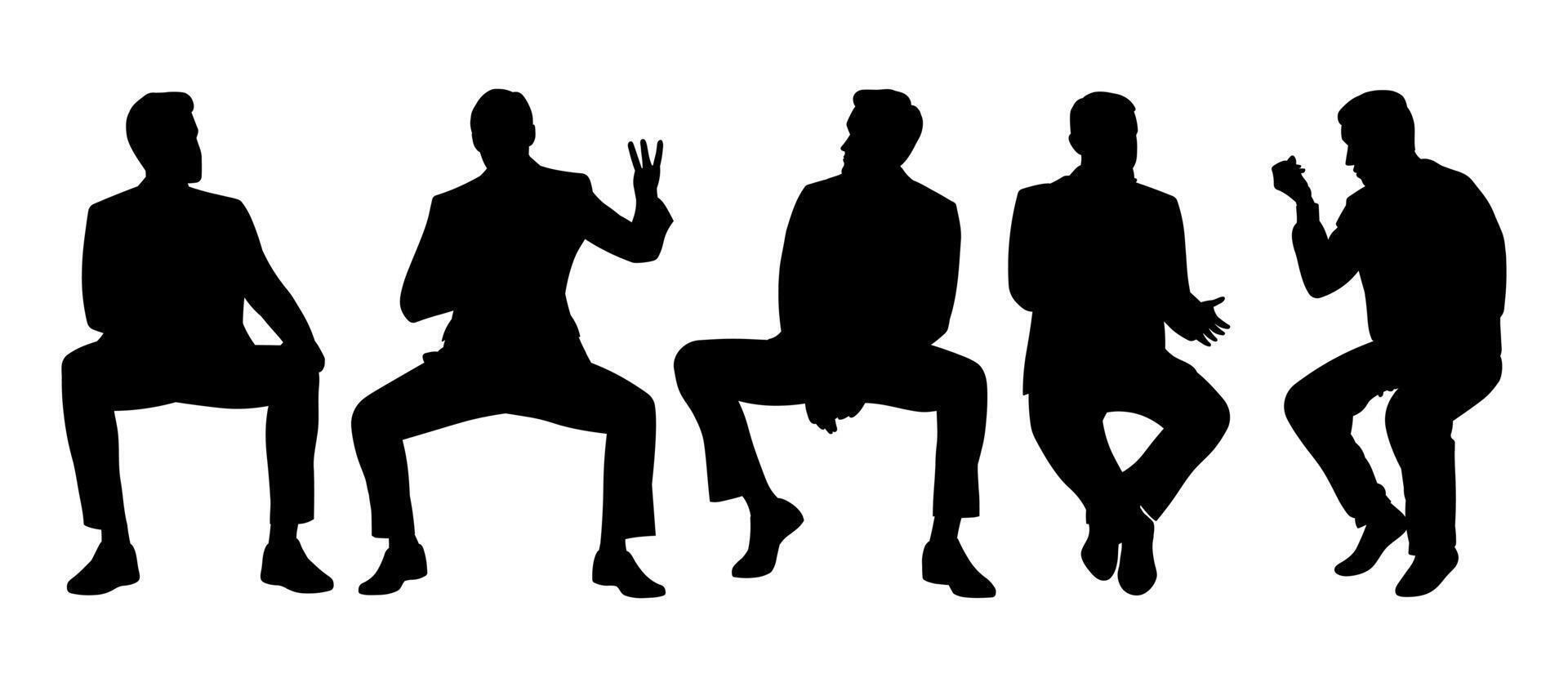 Group of five man silhouettes in business attire displaying various poses with a light background vector