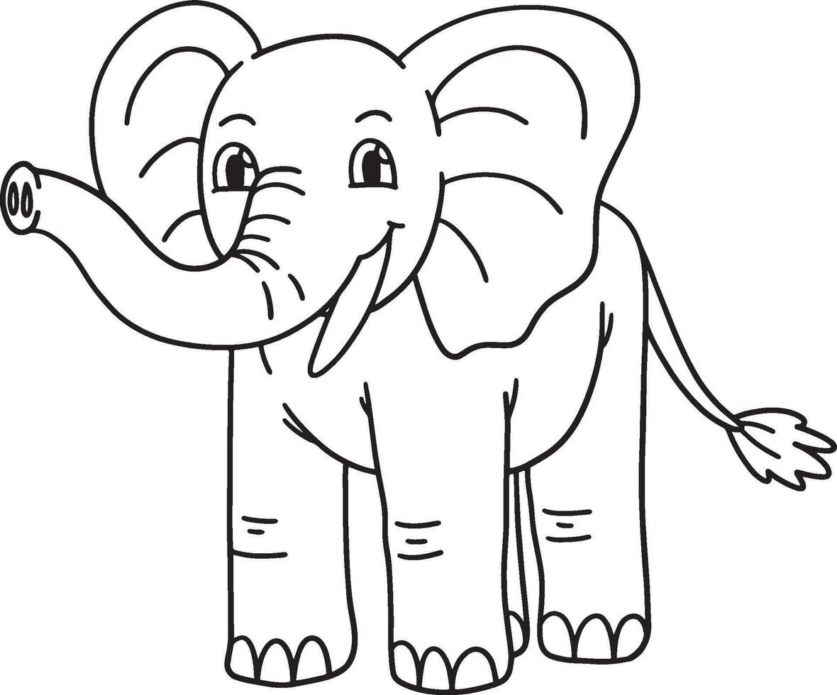 Standing Elephant Isolated Coloring Page for Kids vector