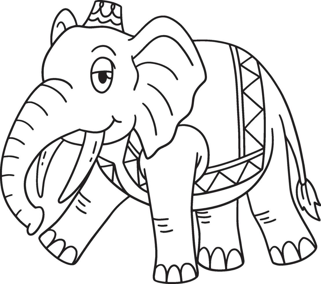 Elephant with Cap and Vest Isolated Coloring Page vector
