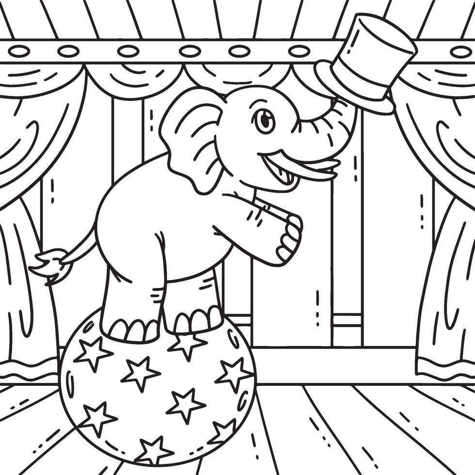 Circus Elephant Coloring Page for Kids vector