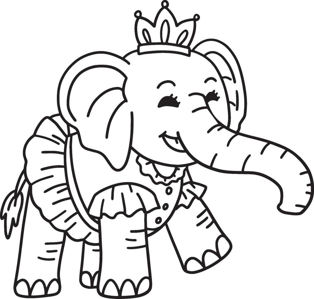 Princess Elephant Isolated Coloring Page for Kids vector