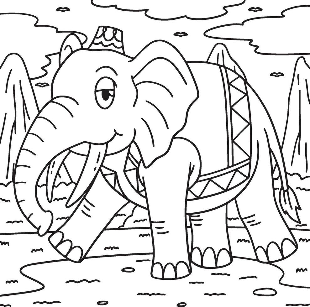 Elephant with Cap and Vest Coloring Page for Kids vector