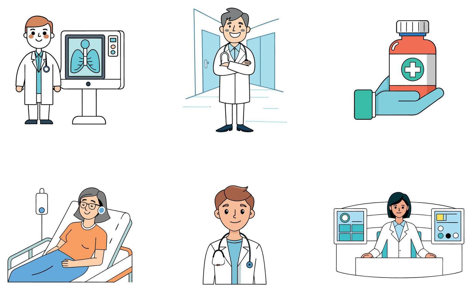 Future hospital's AI Bundle Medical diagnostic technology Collection Icons vector