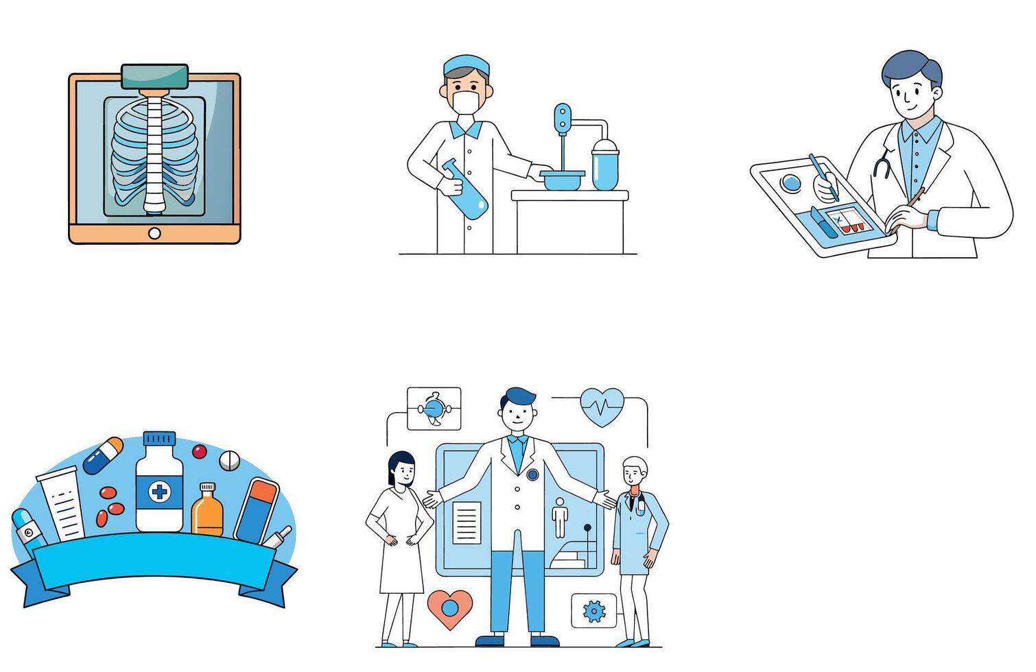 Surgical Precision Medicine Bundle. a Sterile Instruments Collection Icons vector
