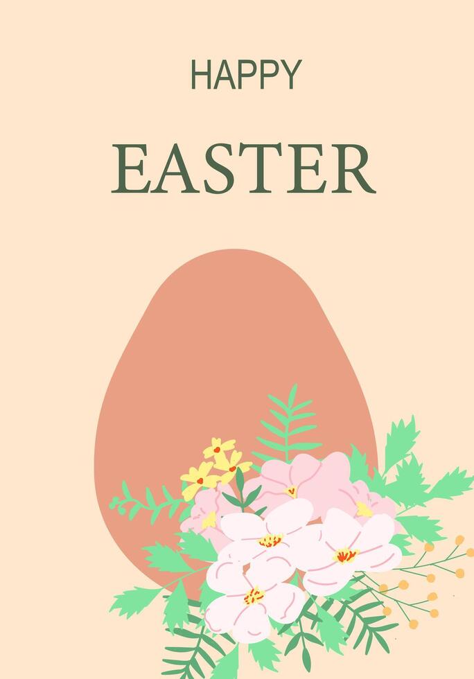 Elegant happy easter poster design with floral decoration for greeting cards vector