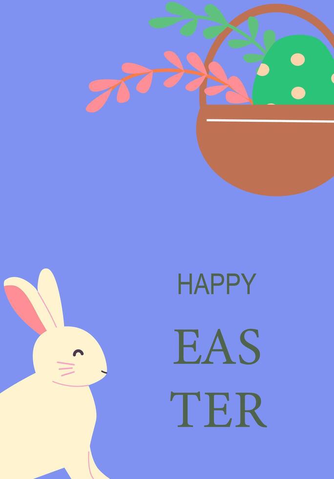Happy easter design with bunny and decorated egg basket for festive celebrations vector