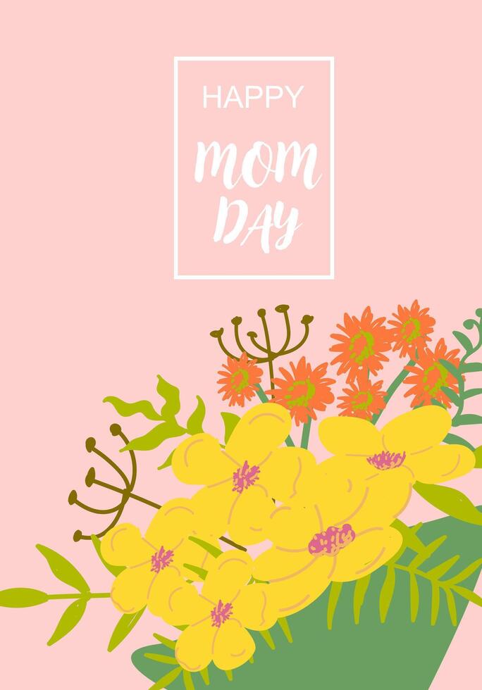 Floral mother's day greeting design with yellow and orange blooms vector