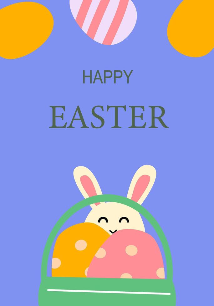 Happy easter celebration poster with bunny and easter eggs design vector