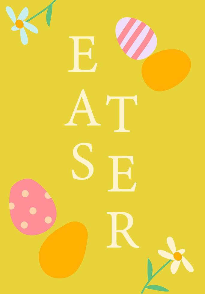 Easter celebration poster design with colorful eggs and flowers vector