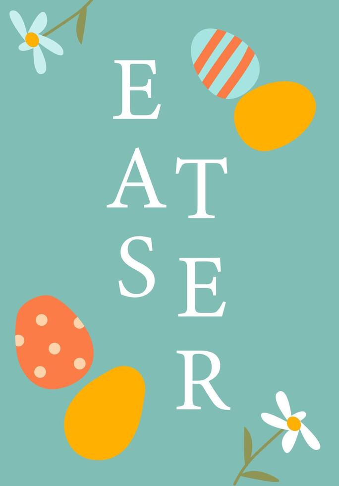 Easter celebration with colorful eggs and flowers on teal background vector