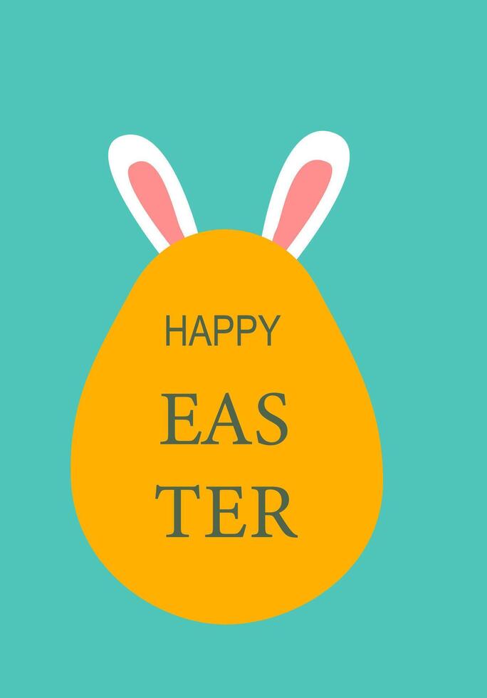 Happy easter greeting with yellow egg and pink bunny ears on blue background vector