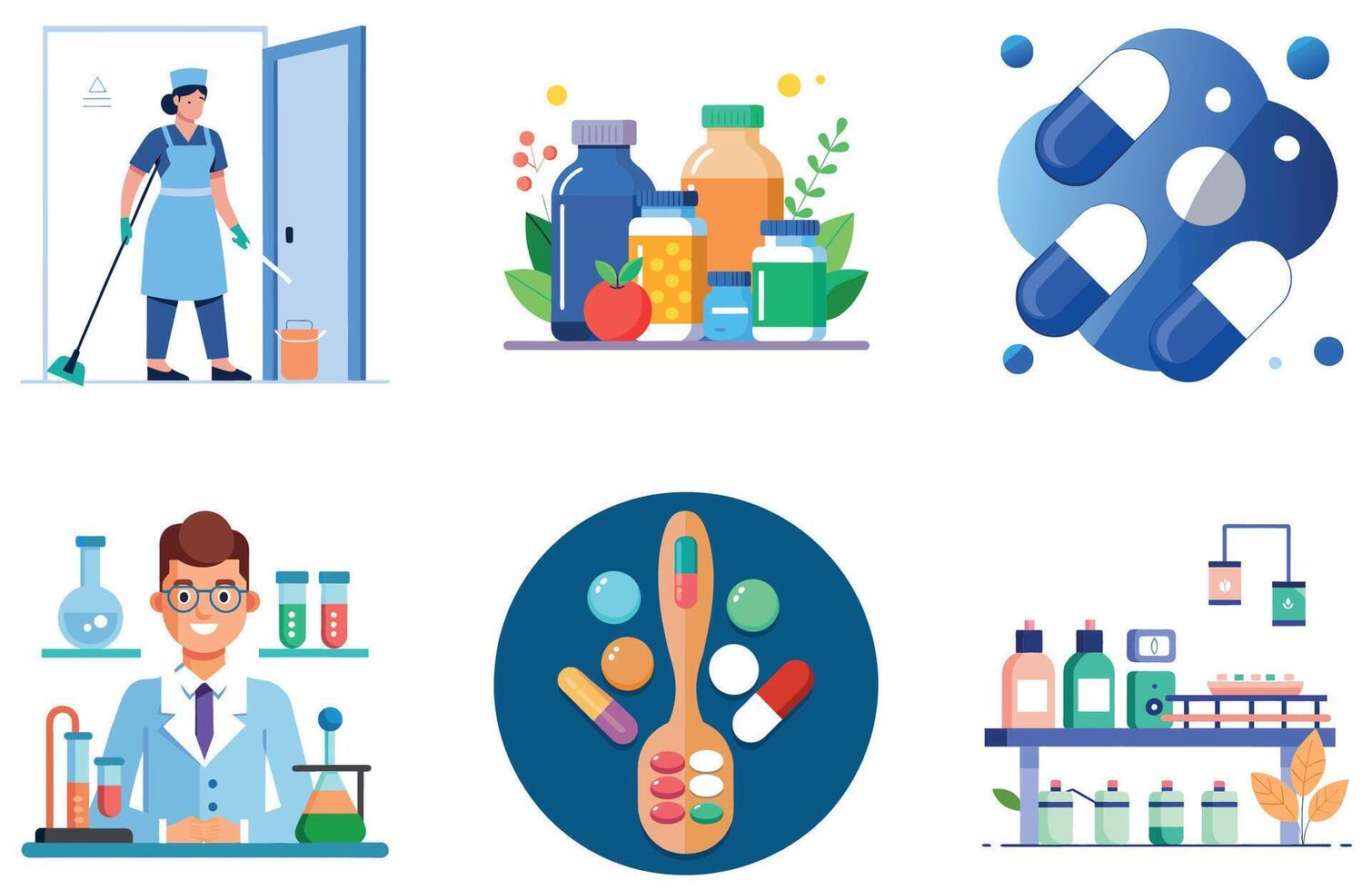 Health Bundle. Medicine Capsules Collection Stickers vector