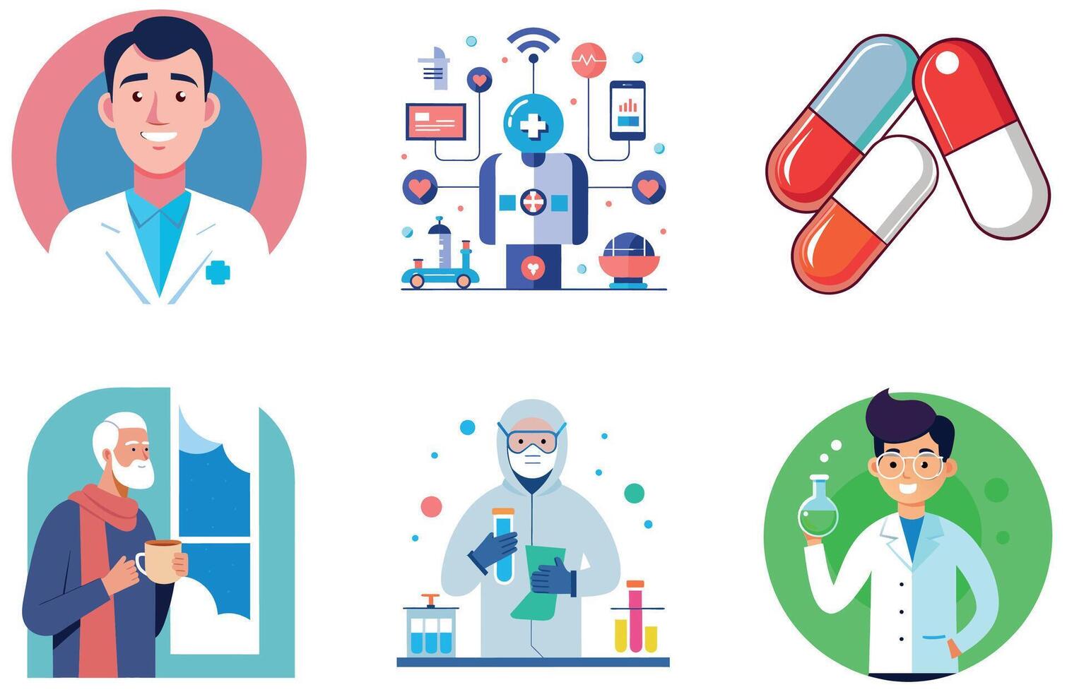 Sterile Blue Background. Medicine Bundle Tools Collection Stickers vector