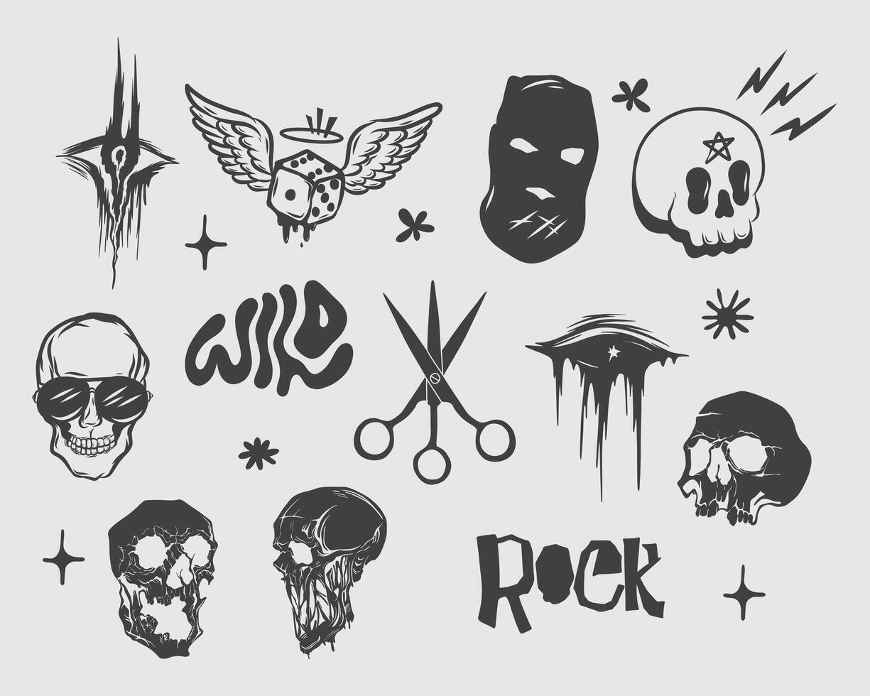 Ink clip art streetwear element brutalism element shape asset acid poster, tattoo style, illustration wild symbol editable vector
