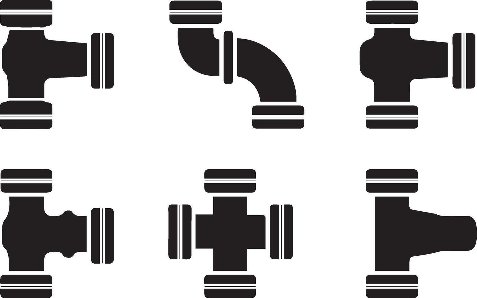 UPVC Sanitary Fittings Silhouette Set for Efficient Pipe Installation Designs vector