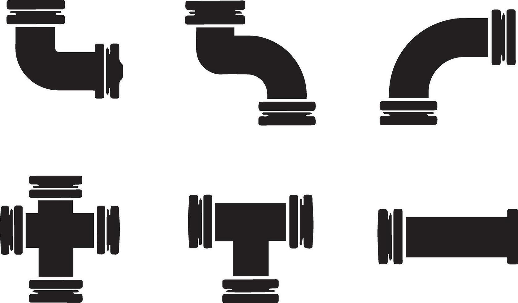 Detailed Sanitary UPVC Fittings Silhouette Set for Technical Illustrations vector