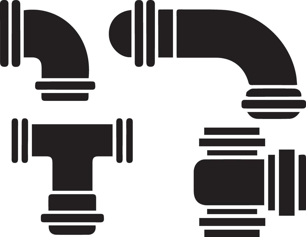 ersatile Sanitary UPVC Fittings Silhouette Set for Plumbing System Designs vector