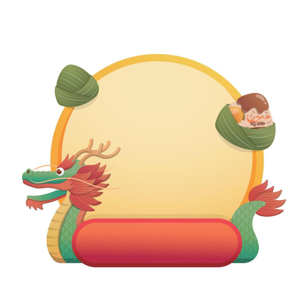 Chinese dragon shaped boat circular template with border and red button for business sales advertising vector
