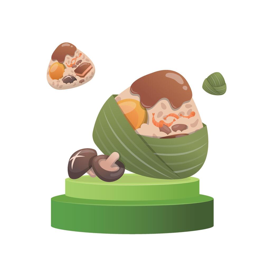 Zongzi close-up with green platform or podium, commercial sales advertisement for Dragon Boat Festival vector