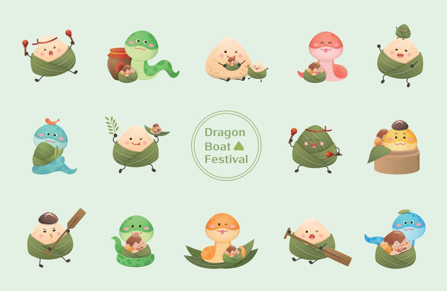 Chinese traditional festival Dragon Boat Festival, cute character design, delicious rice dumplings vector