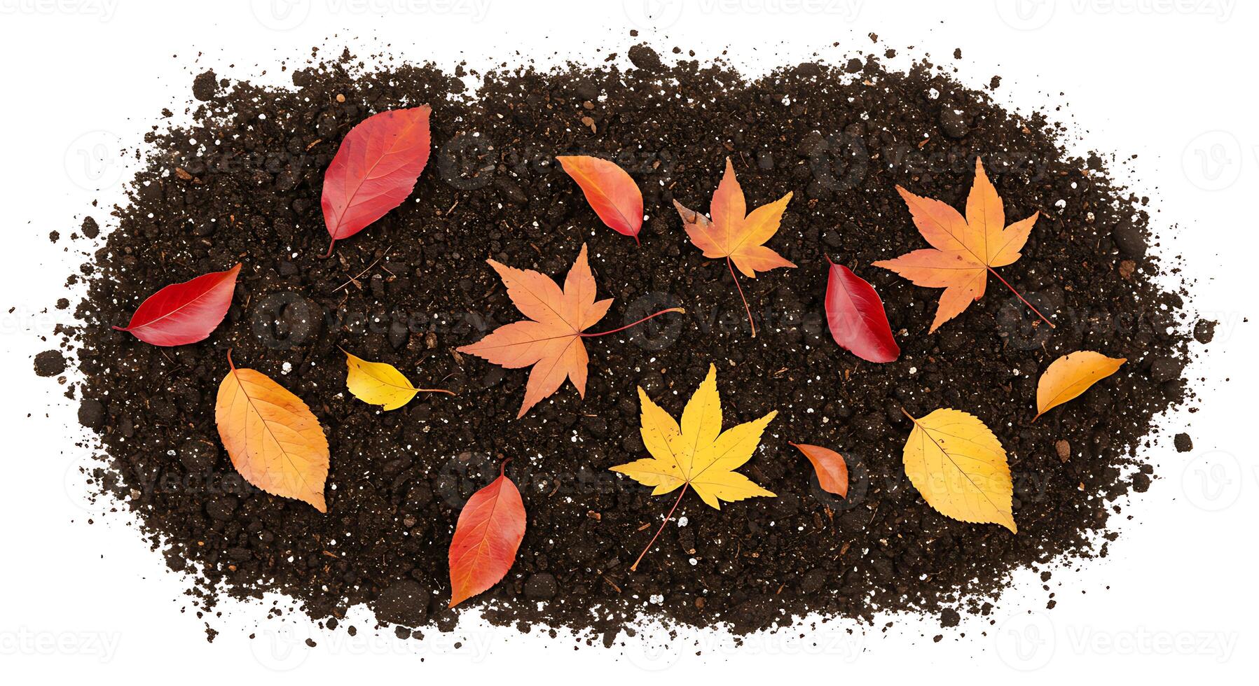 Autumn Leaves on Dark Soil Background Rich Fall Colors Nature Photography red warm cool tone maple photo