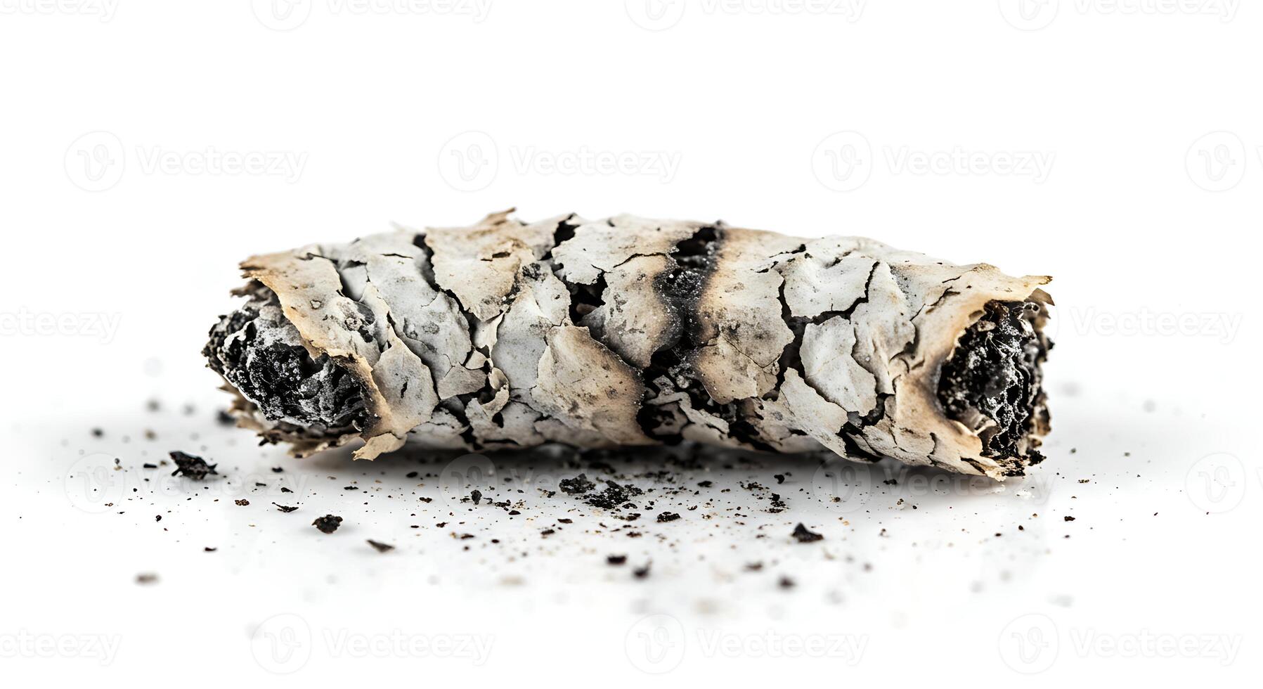 Closeup View of a Smoked Cigarette Butt Ash Detail end grey ashy macro white black photo image stock
