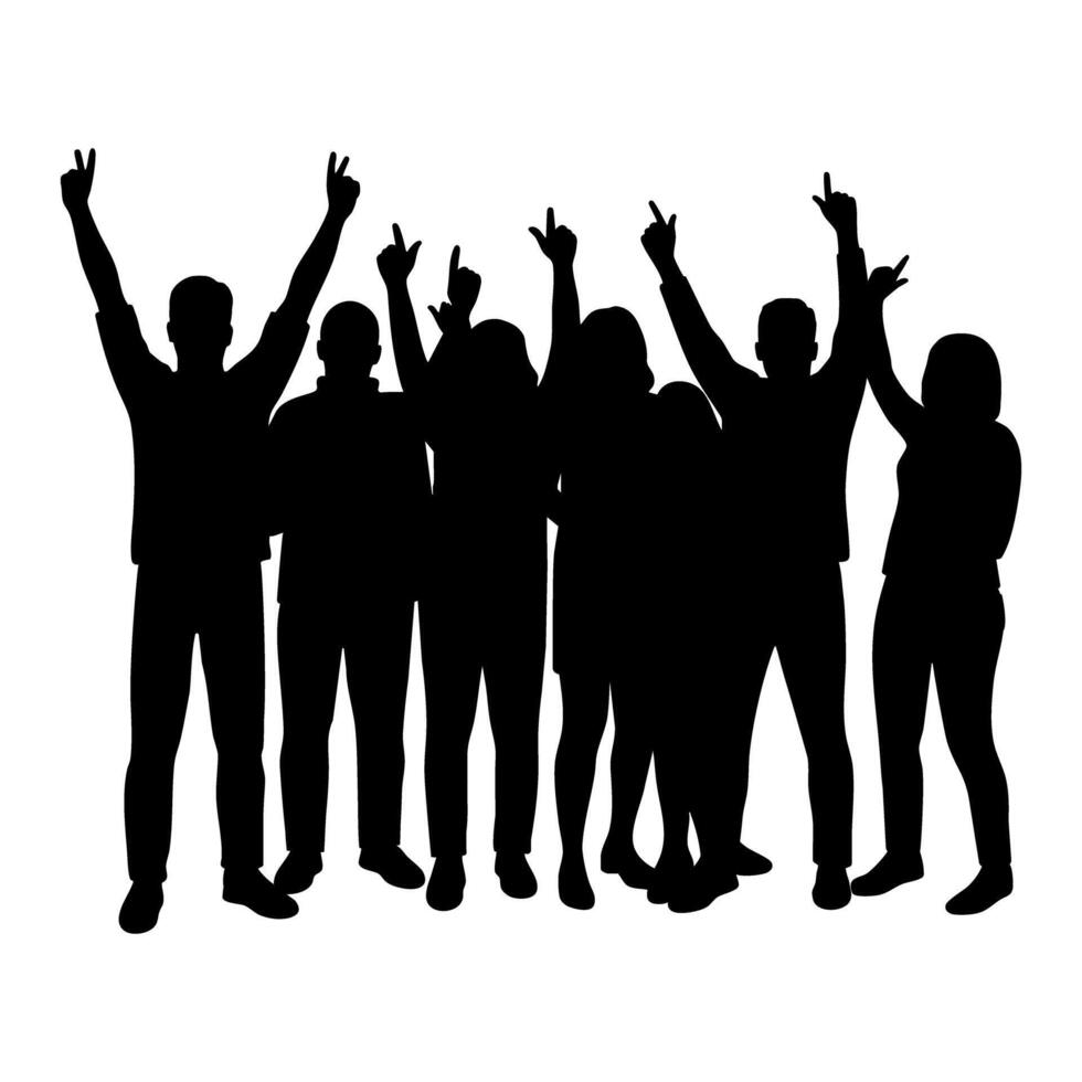 cheering people raising arms in celebration Silhouette illustration vector