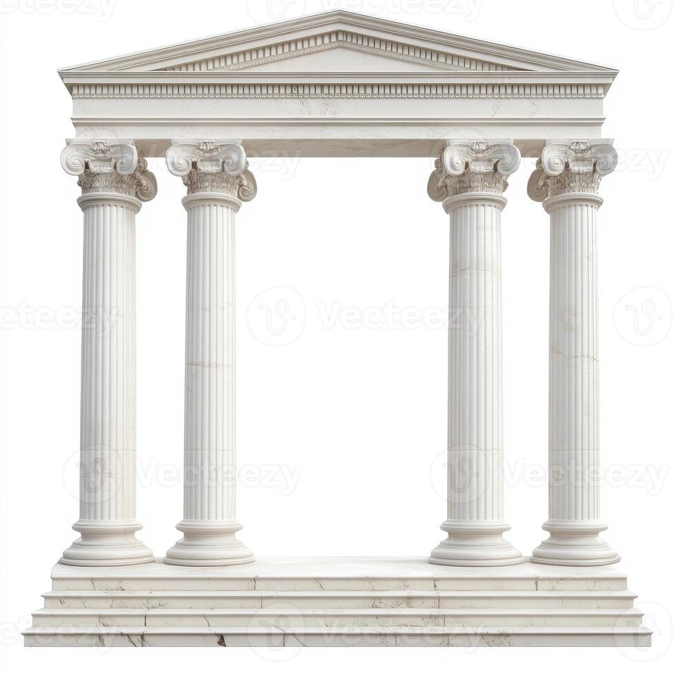 A classical architectural structure featuring four columns and a triangular pediment. photo