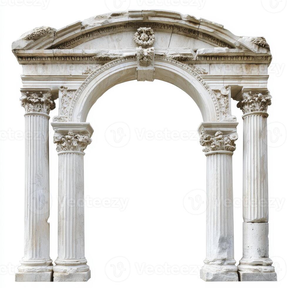 A classical stone archway with decorative columns and intricate carvings. photo