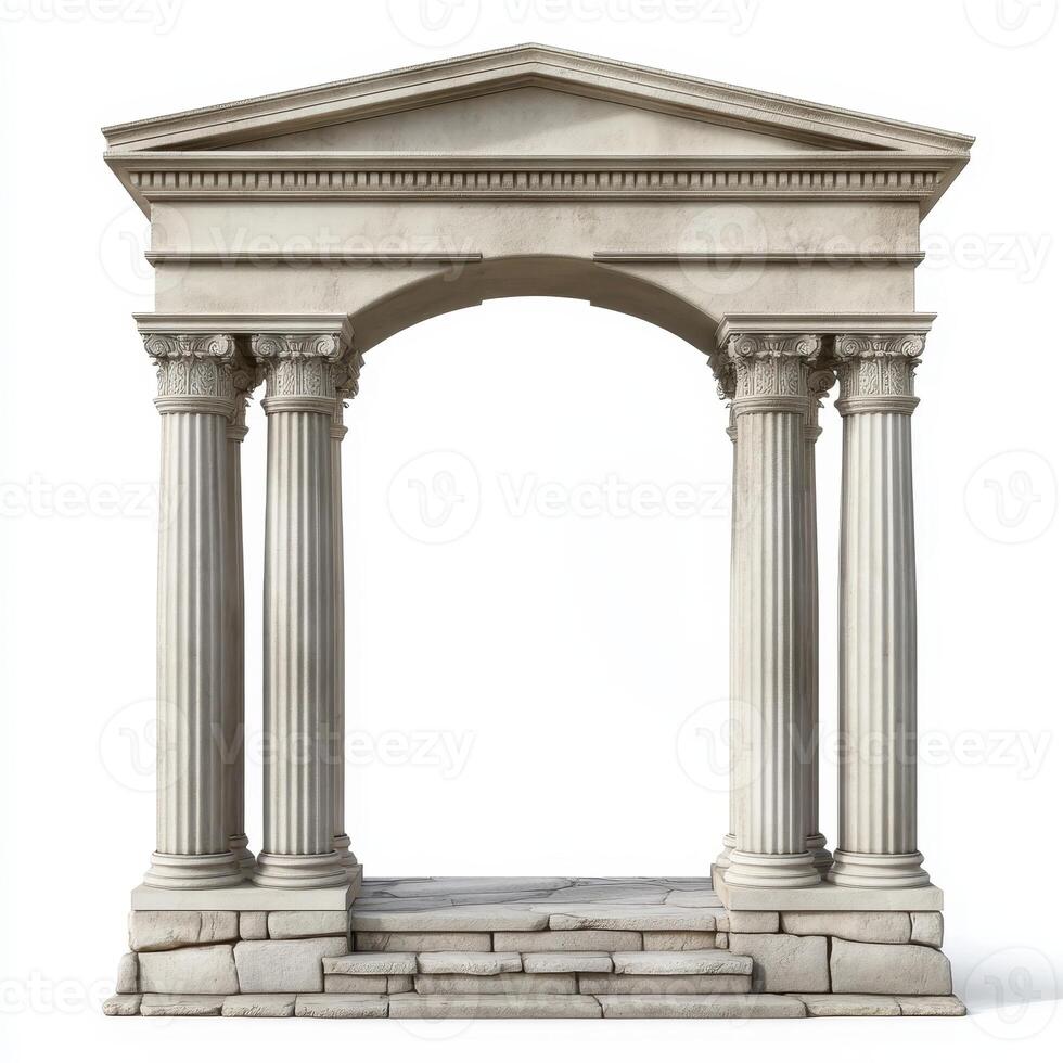 A classical stone archway with columns, showcasing ancient architectural design. photo