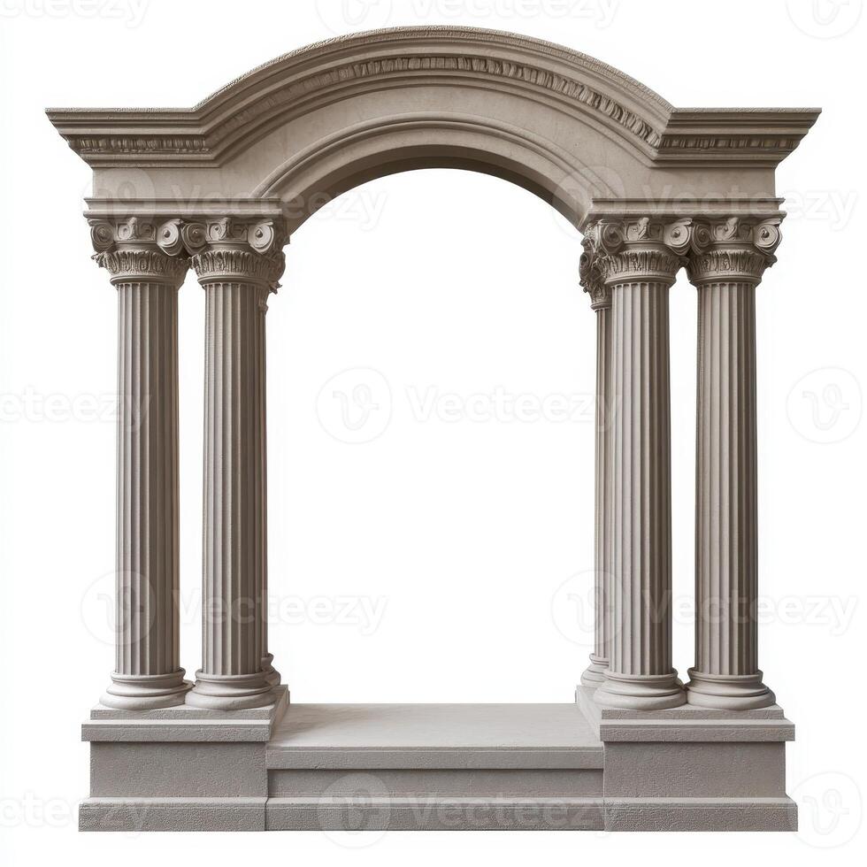 A classical architectural archway with columns, showcasing ornate design and structure. photo