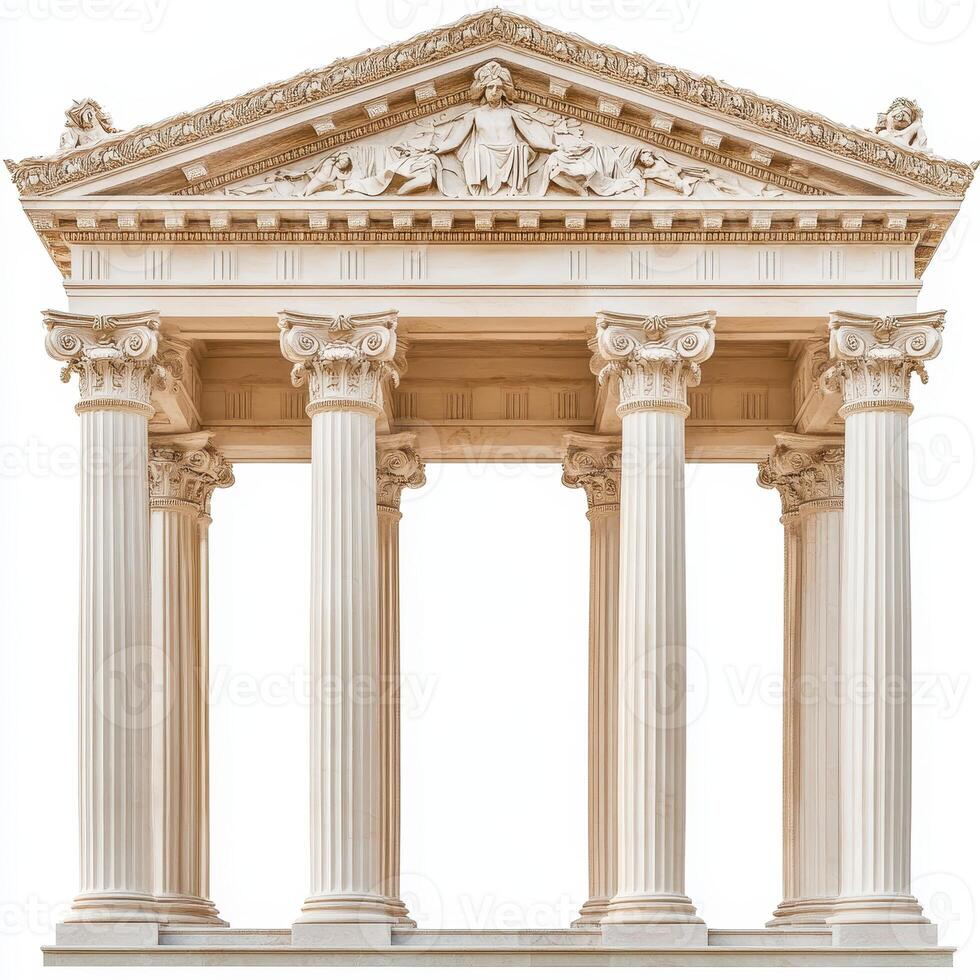 A classical architectural structure featuring columns and intricate detailing. photo