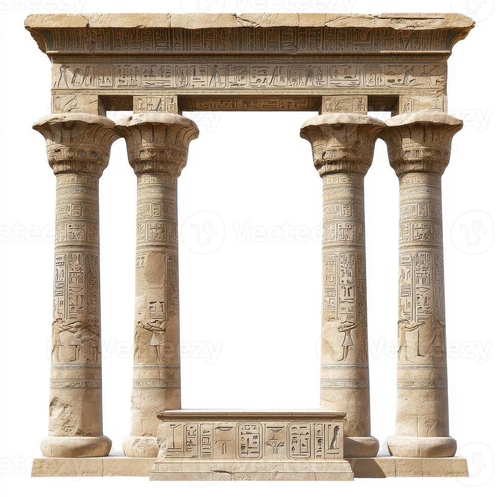 Ancient Egyptian temple structure with intricately carved columns and a flat roof photo