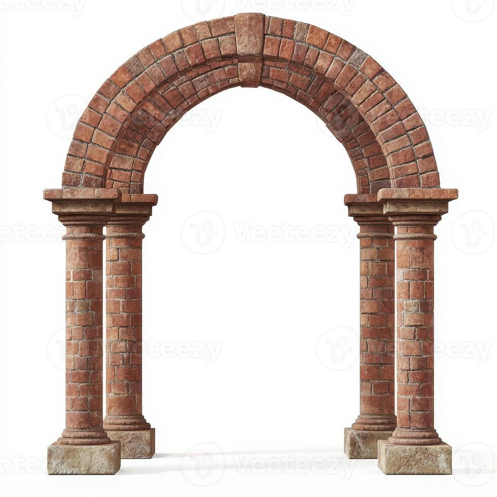 A decorative brick archway with columns, showcasing architectural design elements. photo