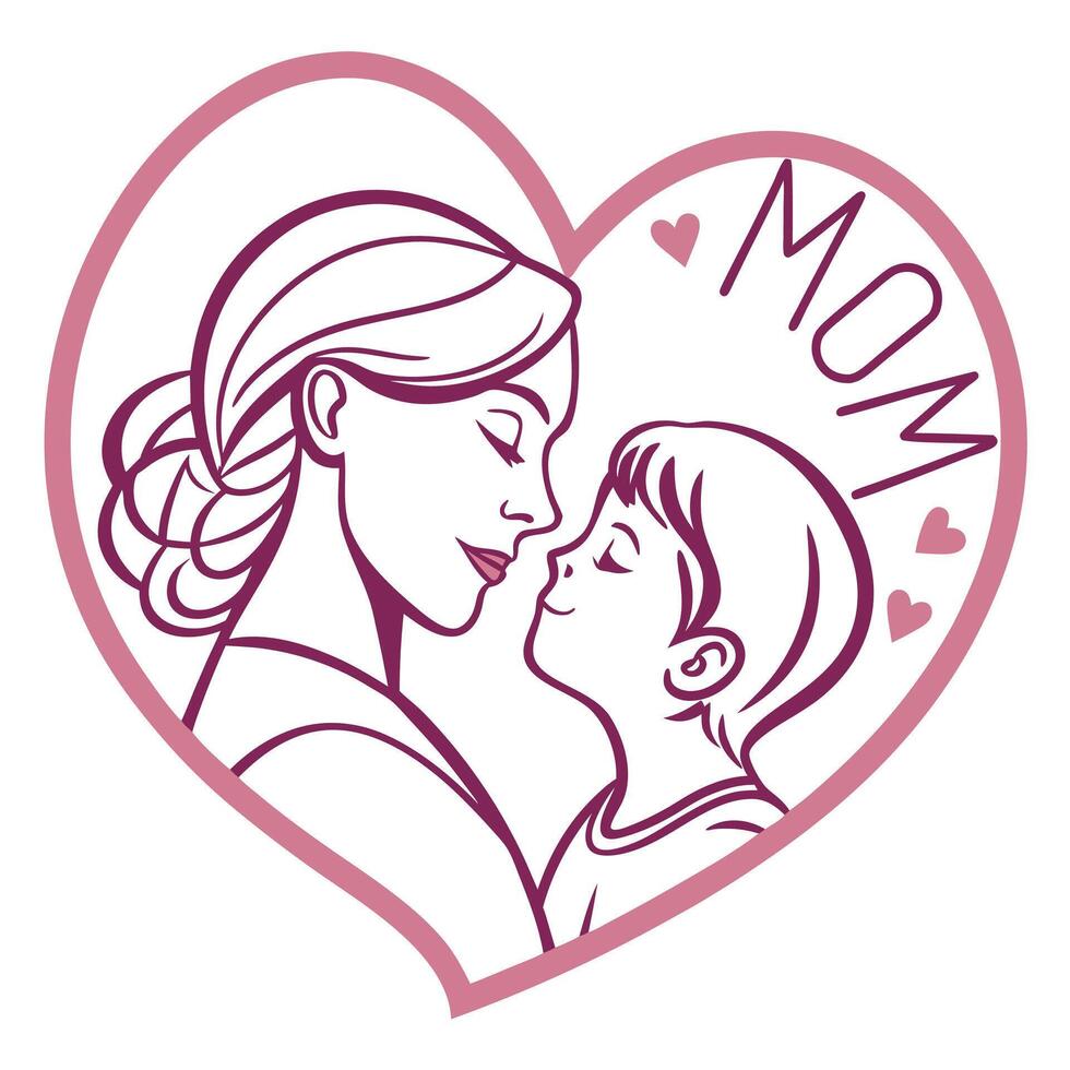 Mother and Son in a Heart Shape, a Symbol of Love and Family vector