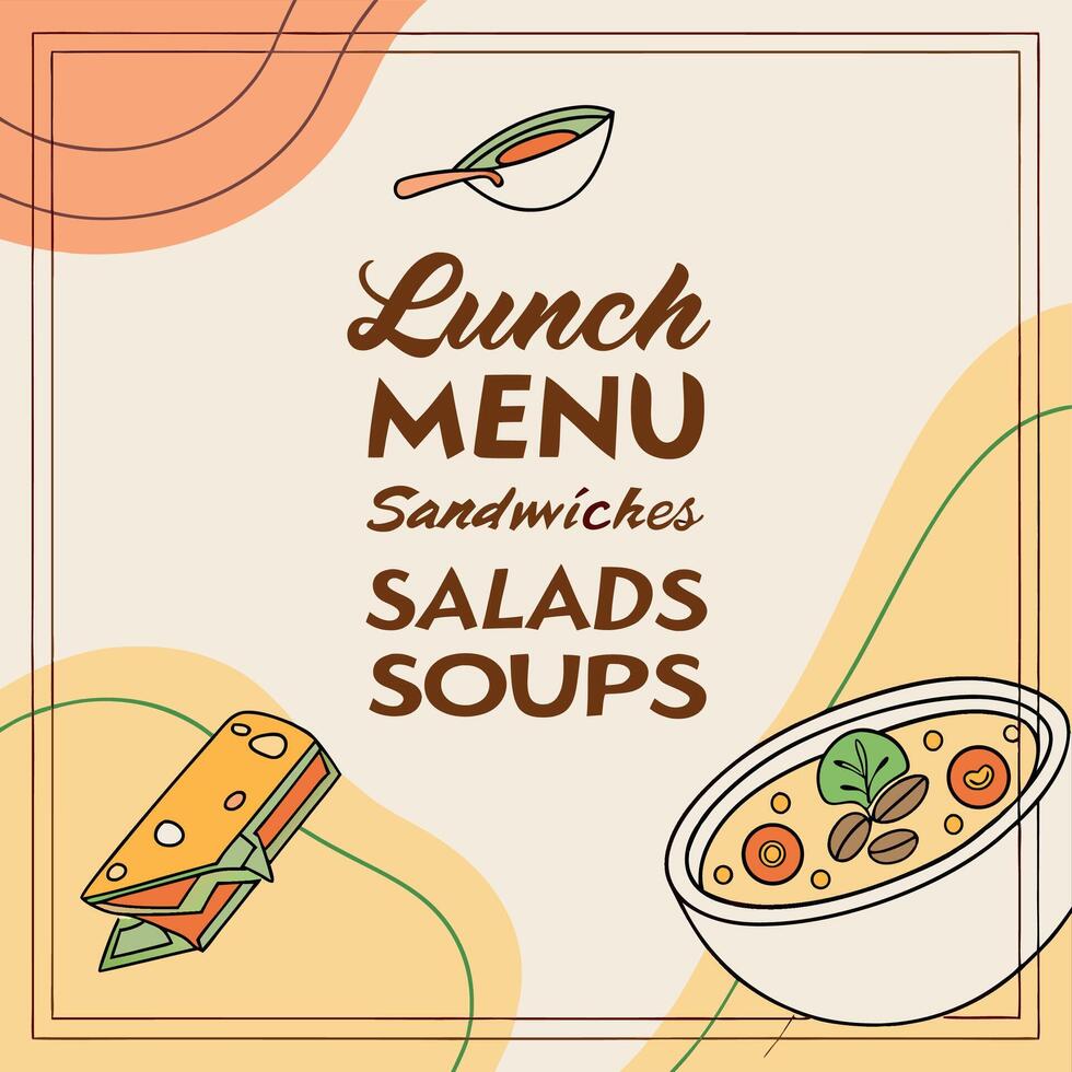 lunch menu sandwich salads soup illustration vector