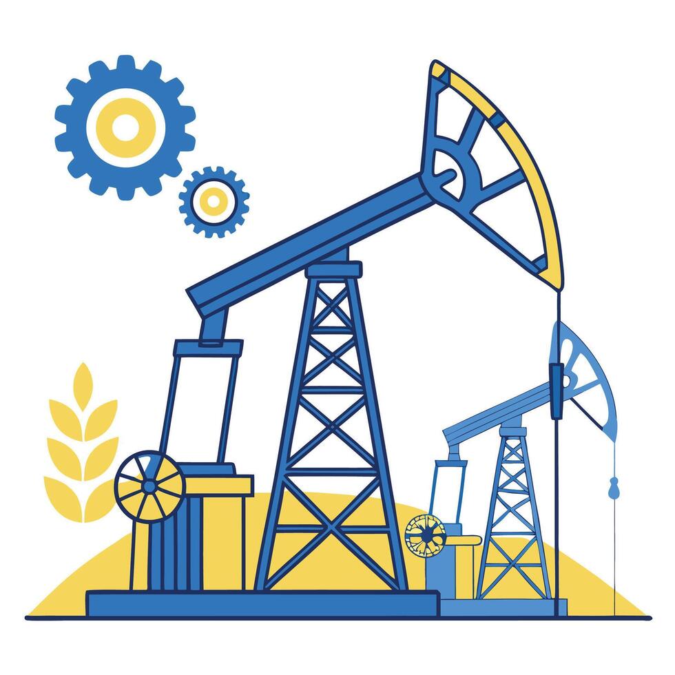 oil pump illustration with gears and wheat vector