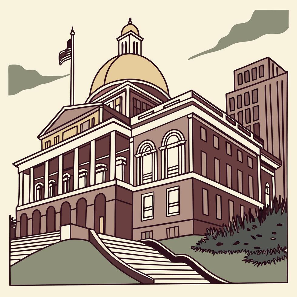 a drawing of a building with a dome and steps vector