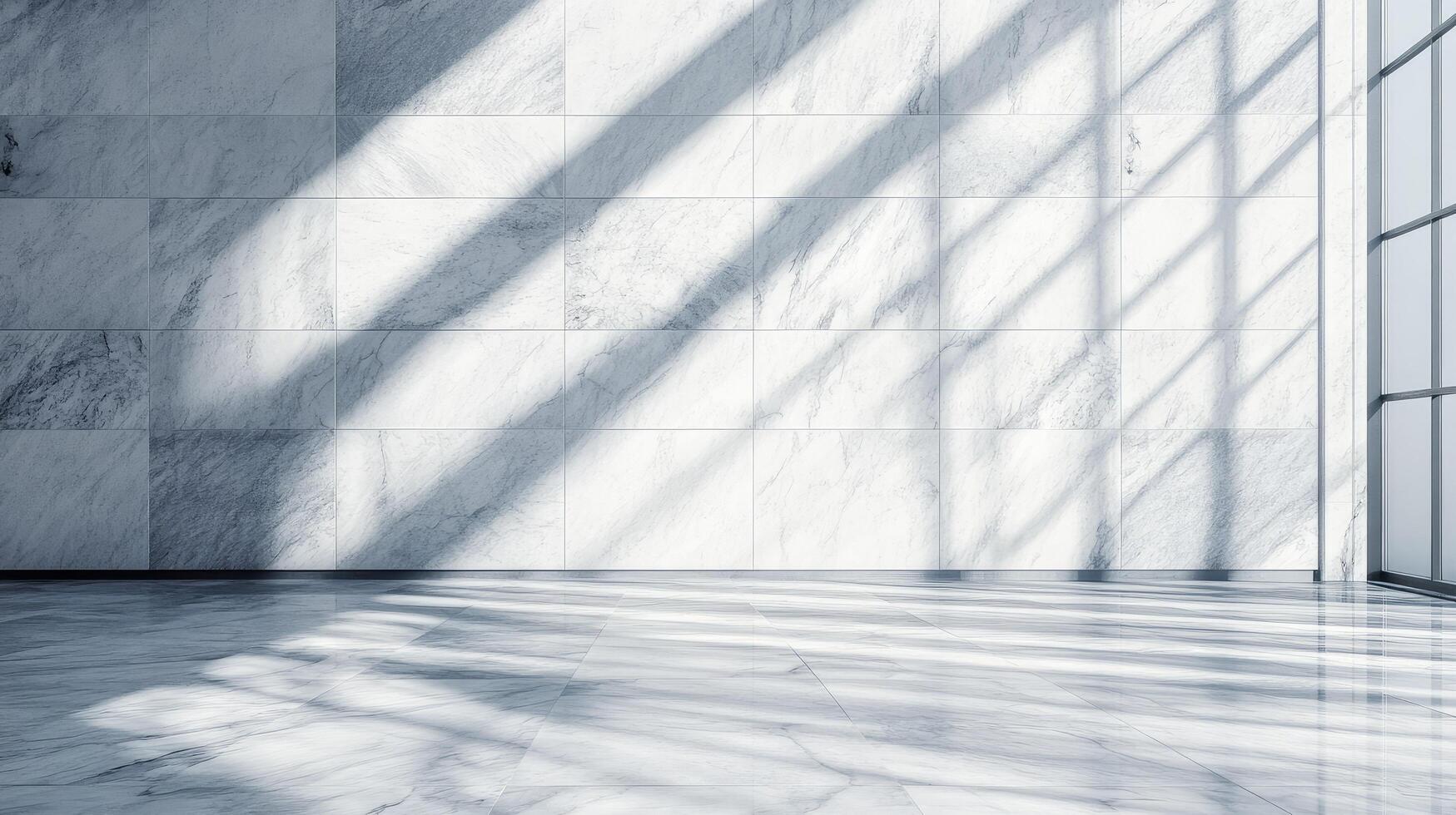 White marble floor and large windows in a room photo