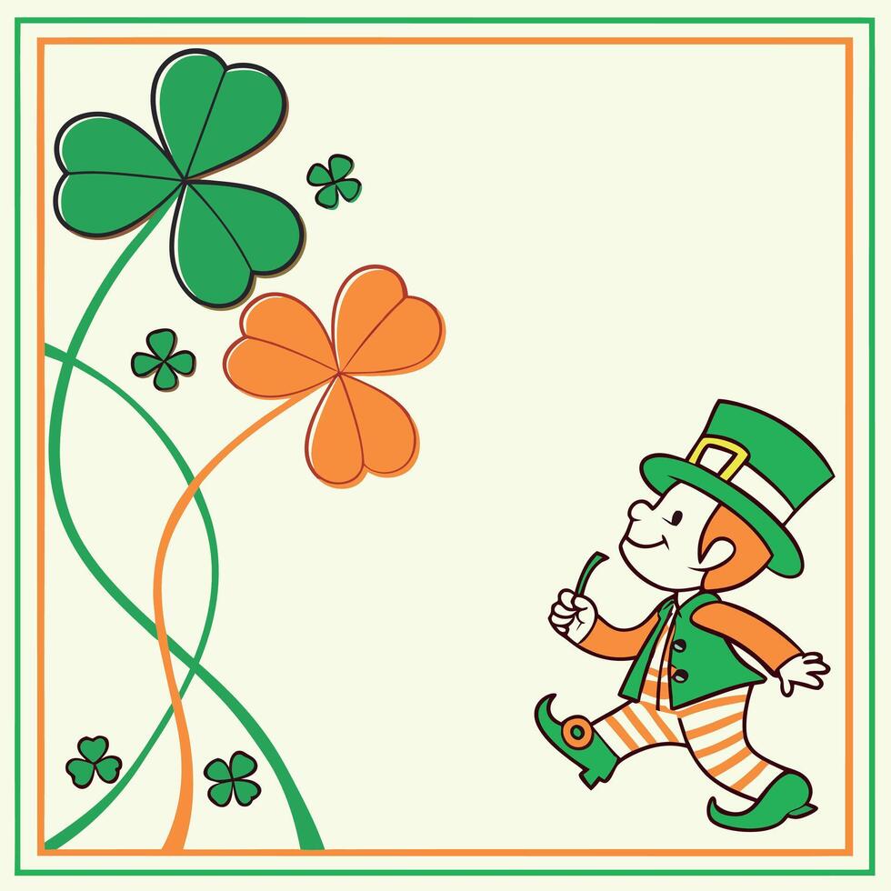 a leprechaun is walking with a stick and clover vector