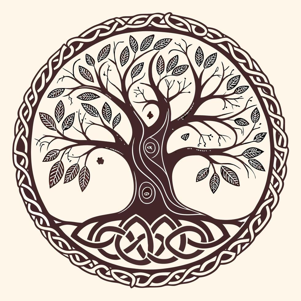a celtic tree of life in a circle with a celtic knot vector